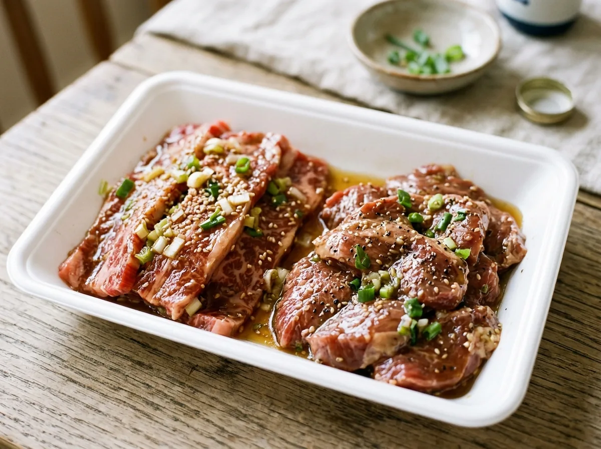 タレに漬け込んだ味付け焼肉用の肉（イメージ）